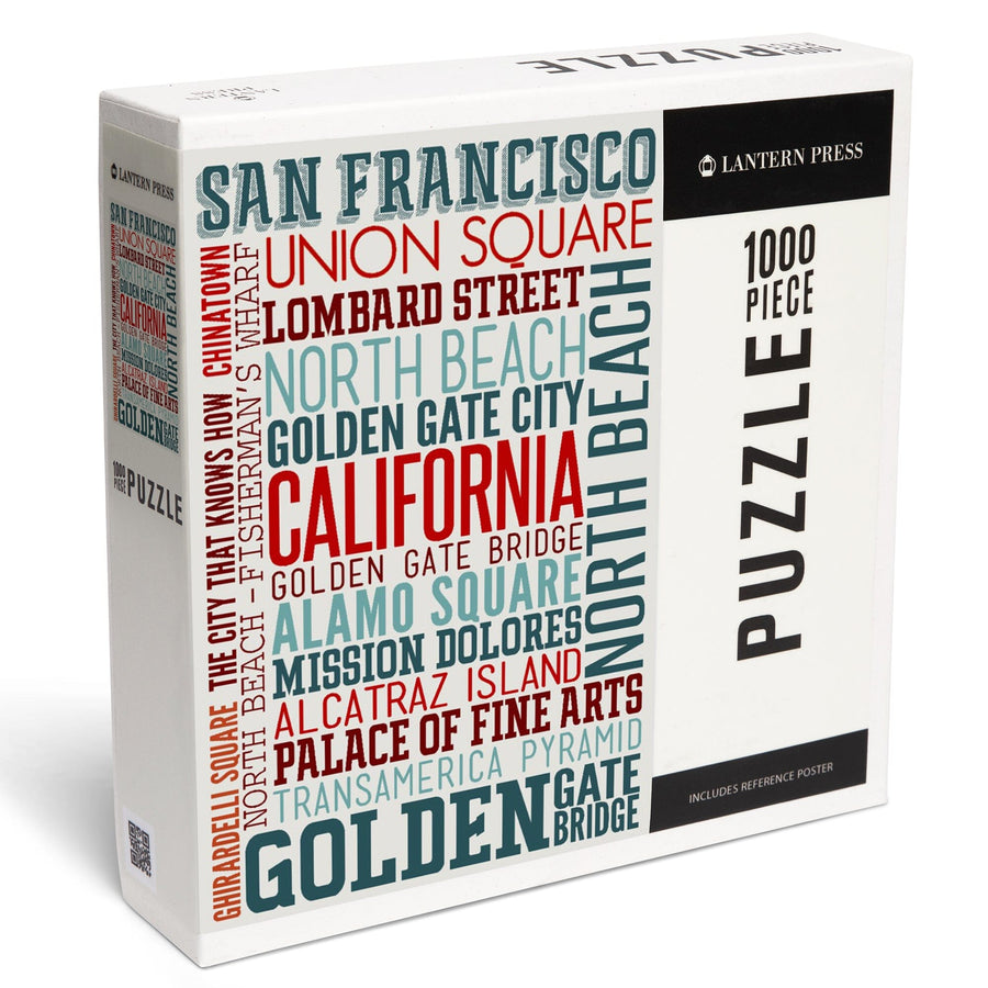 San Francisco, California, Typography, Jigsaw Puzzle Puzzle Lantern Press 