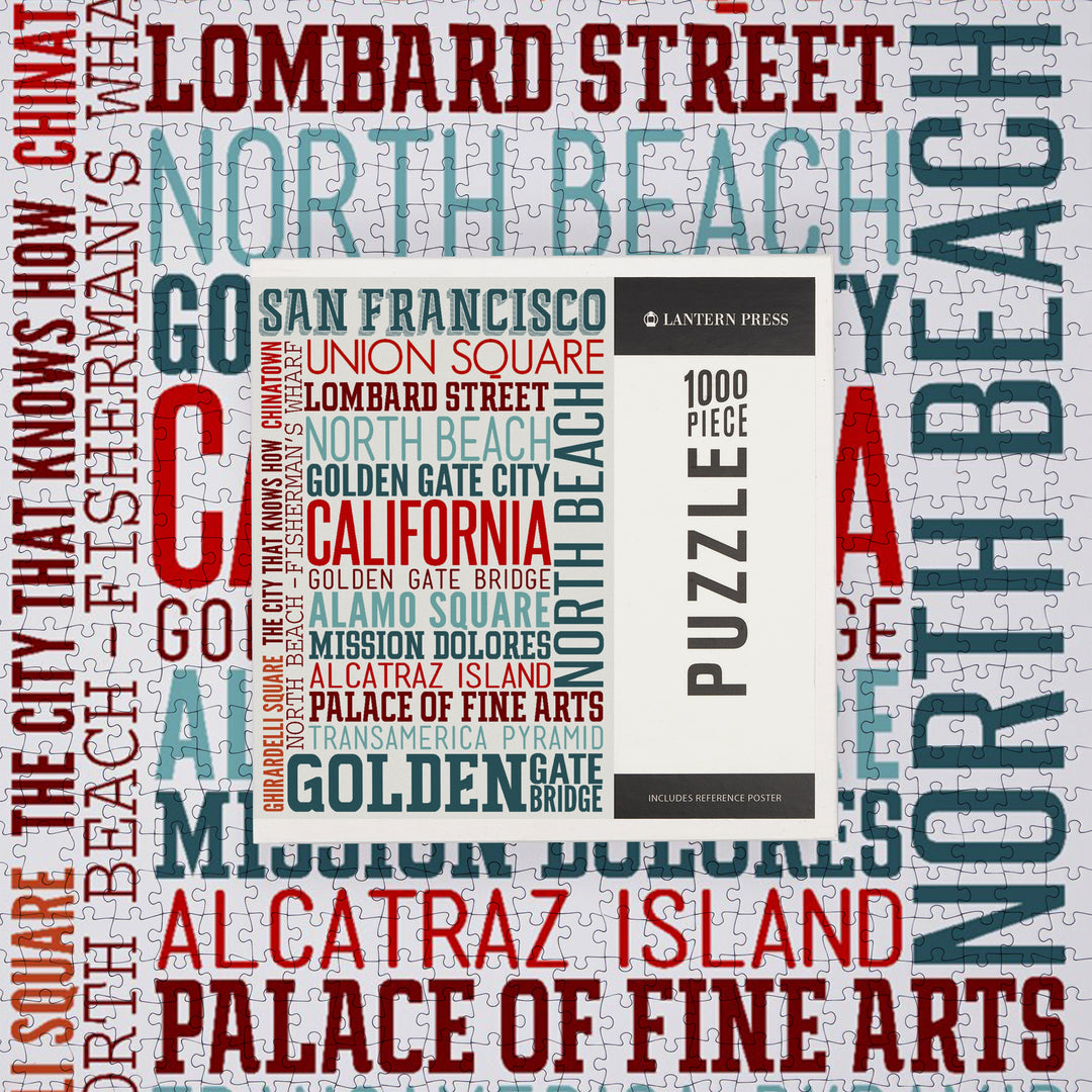 San Francisco, California, Typography, Jigsaw Puzzle Puzzle Lantern Press 