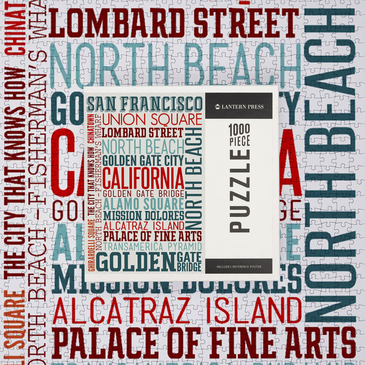 San Francisco, California, Typography, Jigsaw Puzzle Puzzle Lantern Press 