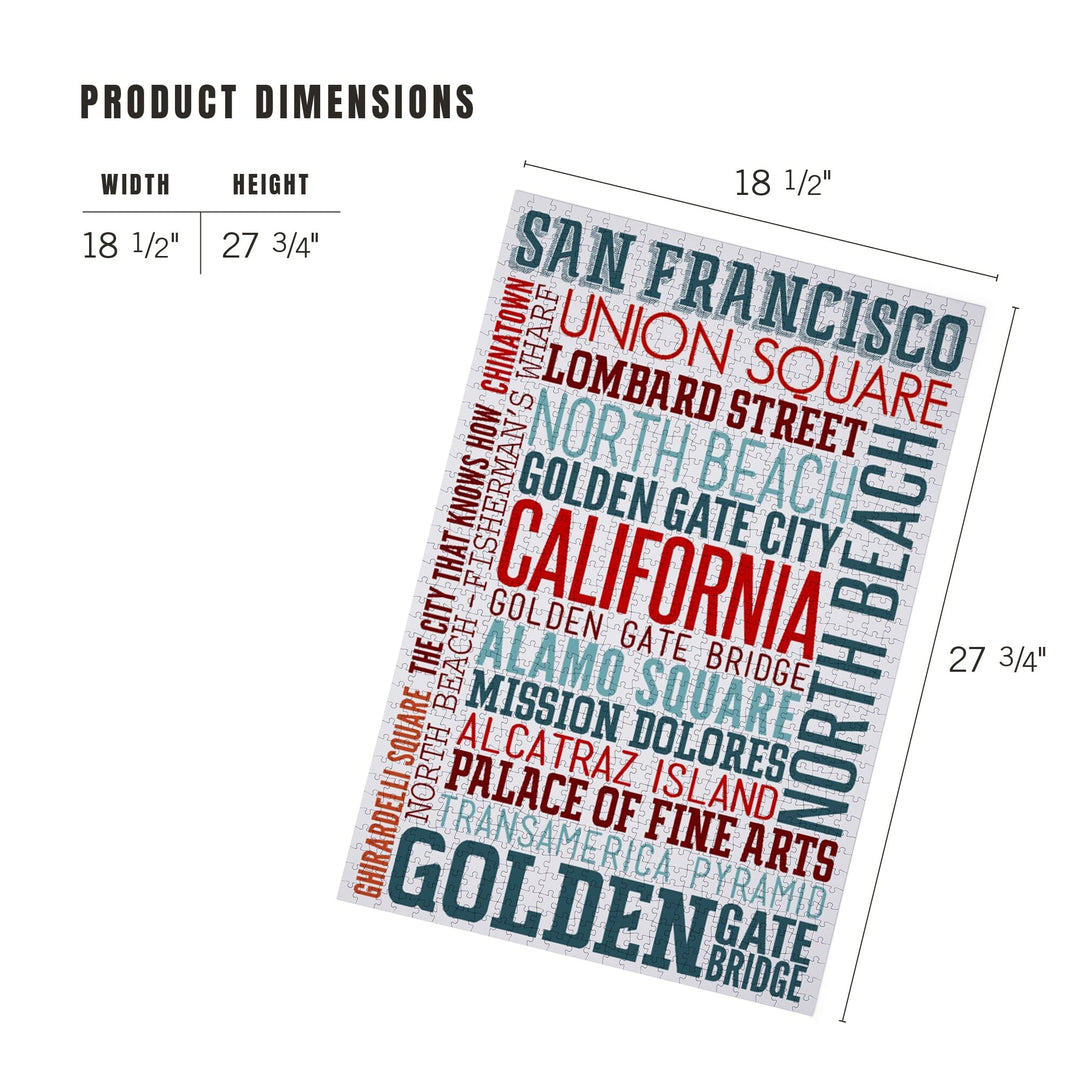 San Francisco, California, Typography, Jigsaw Puzzle Puzzle Lantern Press 