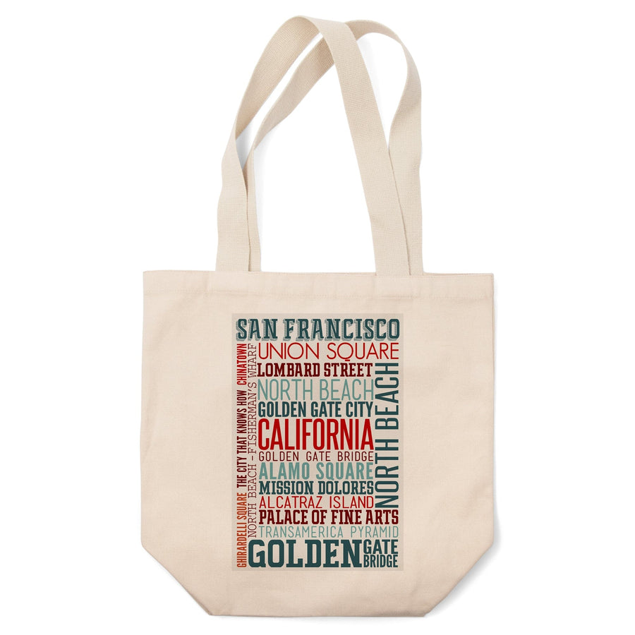 San Francisco, California, Typography, Lantern Press Artwork, Tote Bag Totes Lantern Press 
