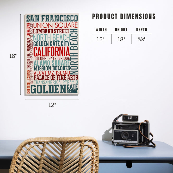 San Francisco, California, Typography, Lantern Press Artwork, Wood Signs and Postcards Wood Lantern Press 