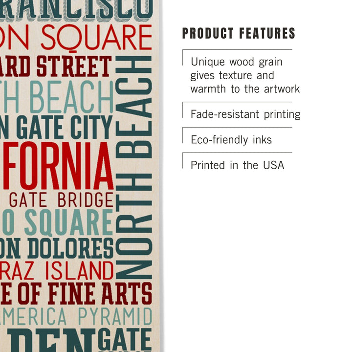 San Francisco, California, Typography, Lantern Press Artwork, Wood Signs and Postcards Wood Lantern Press 