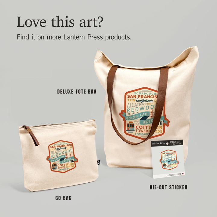 San Francisco, California, Typography Stacked, Organic Cotton Zipper Pouch, Go Bag Go Bag Lantern Press 