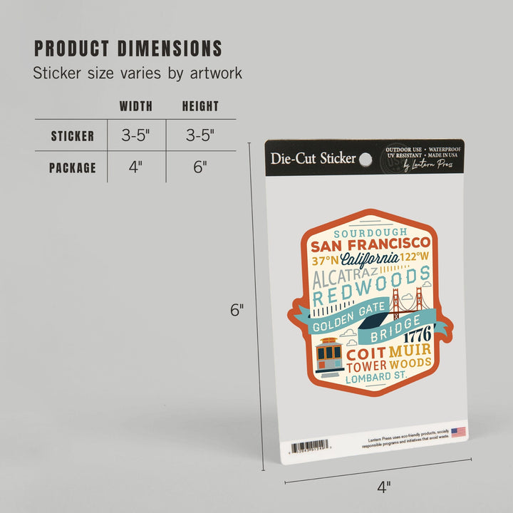 San Francisco, California, Typography Stacked, Vinyl Sticker Sticker Lantern Press 