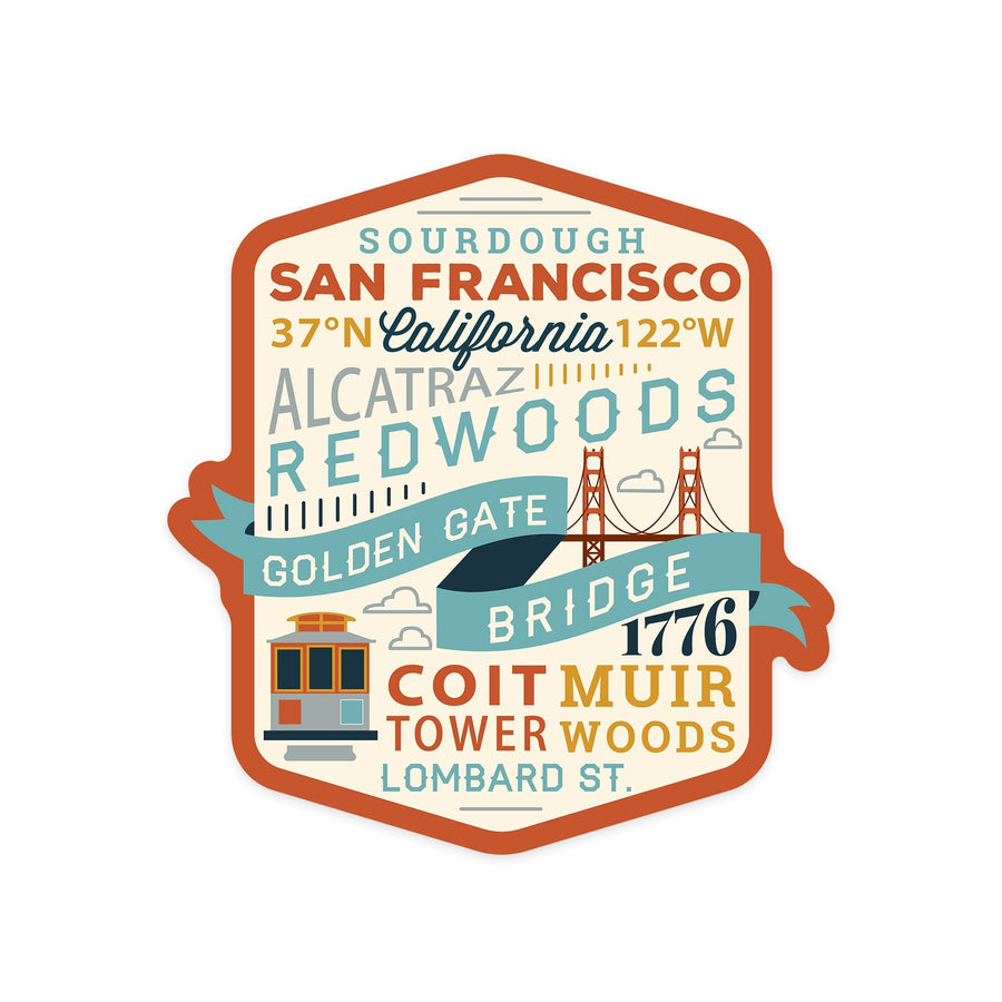 San Francisco, California, Typography Stacked, Vinyl Sticker Sticker Lantern Press 