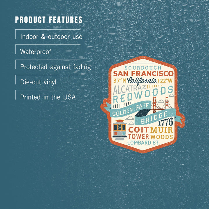 San Francisco, California, Typography Stacked, Vinyl Sticker Sticker Lantern Press 