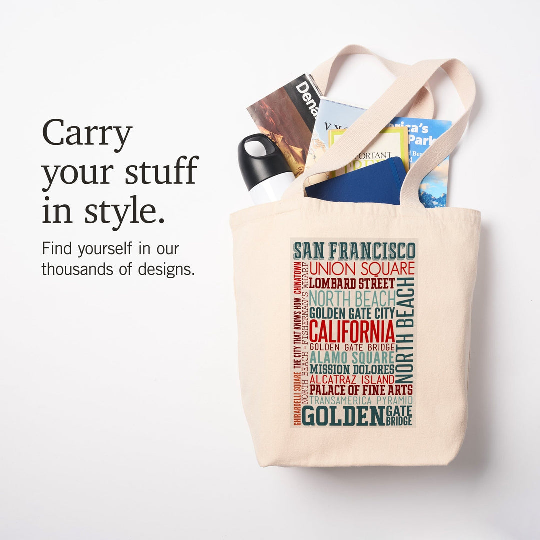 San Francisco, California, Typography, Tote Bag Totes Lantern Press 