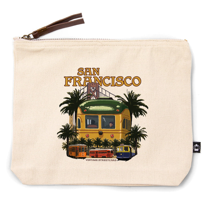 San Francisco, California, Vintage Streetcars, Contour, Lantern Press Artwork, Accessory Go Bag Totes Lantern Press 