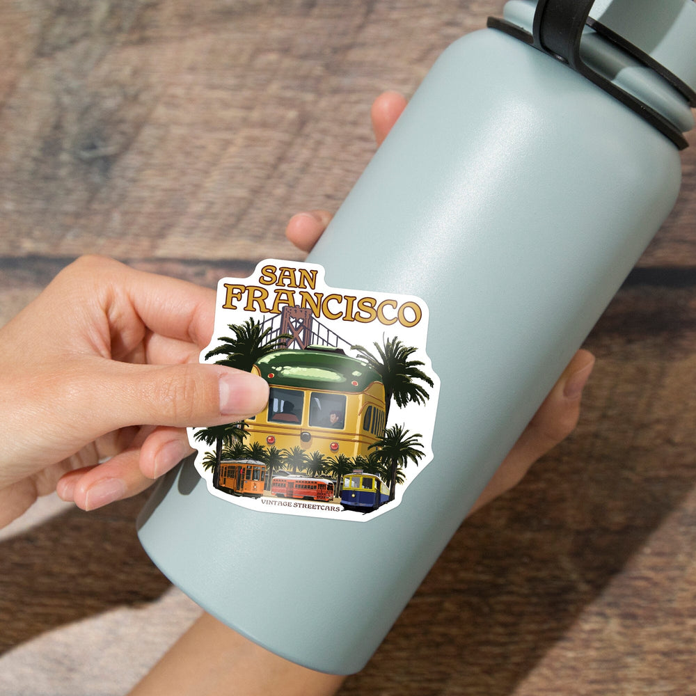 San Francisco, California, Vintage Streetcars, Contour, Vinyl Sticker Sticker Lantern Press 