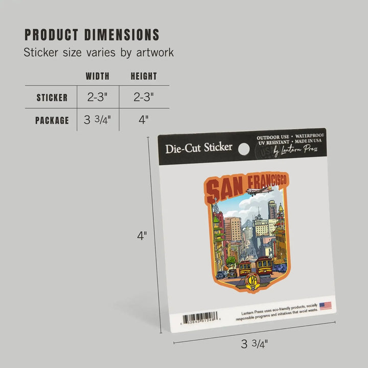 San Francisco, California, Vintage Travel Poster Style, Contour, Vinyl Sticker Sticker Lantern Press 
