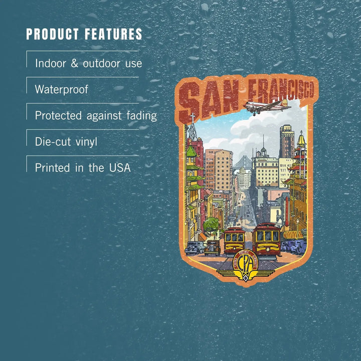 San Francisco, California, Vintage Travel Poster Style, Contour, Vinyl Sticker Sticker Lantern Press 