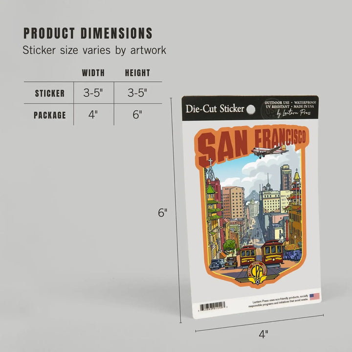 San Francisco, California, Vintage Travel Poster Style, Contour, Vinyl Sticker Sticker Lantern Press 