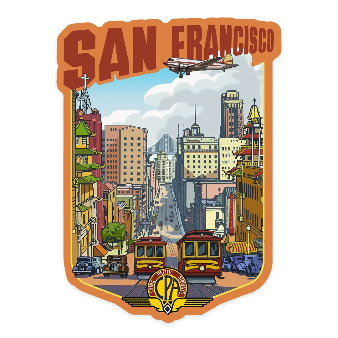 San Francisco, California, Vintage Travel Poster Style, Contour, Vinyl Sticker Sticker Lantern Press 