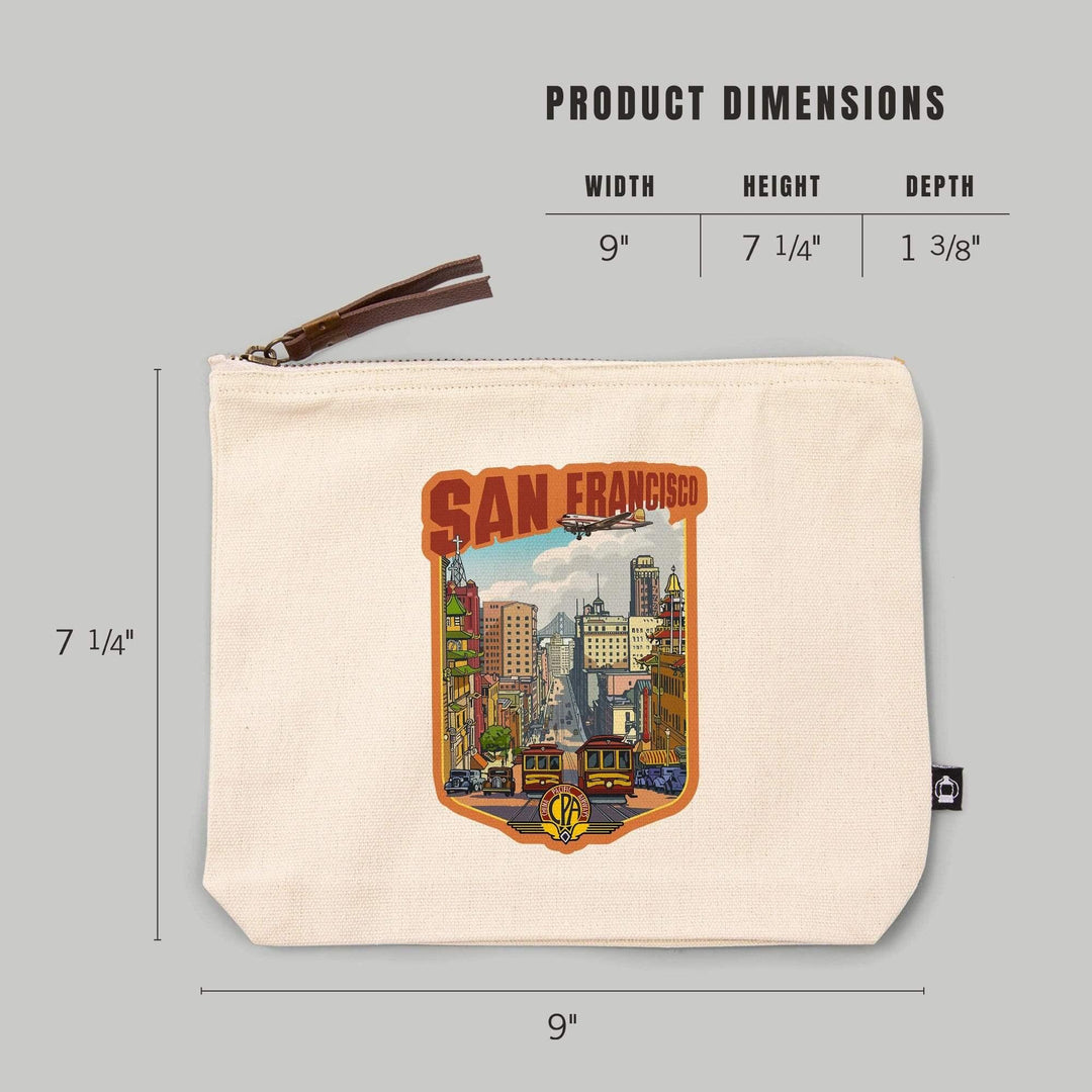 San Francisco, California, Vintage Travel Poster Style,, Organic Cotton Zipper Pouch, Go Bag Go Bag Lantern Press 