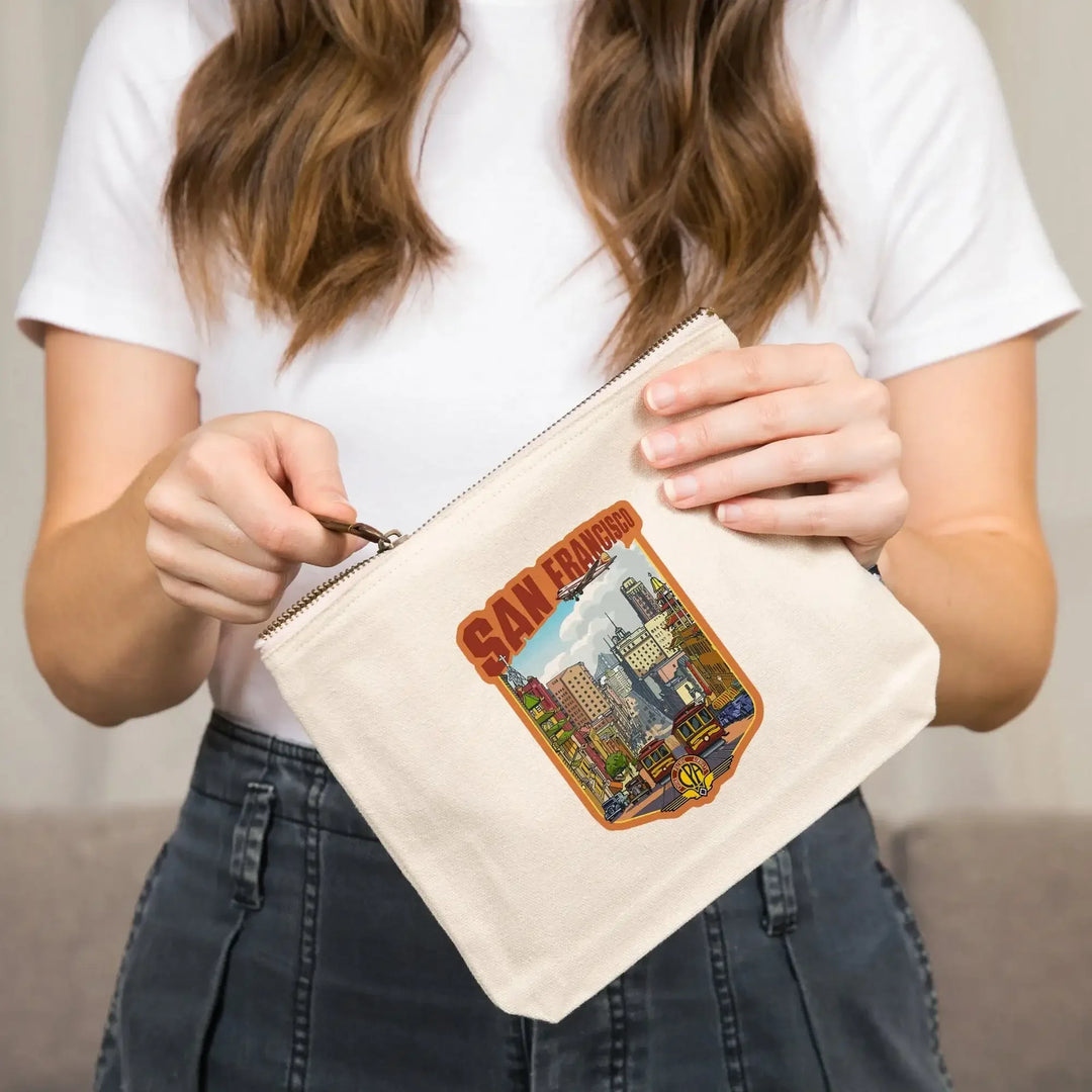 San Francisco, California, Vintage Travel Poster Style,, Organic Cotton Zipper Pouch, Go Bag Go Bag Lantern Press 