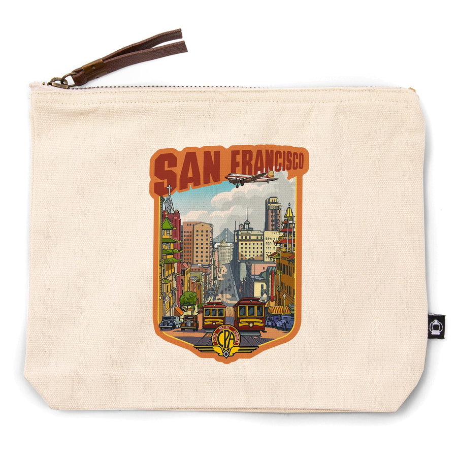 San Francisco, California, Vintage Travel Poster Style,, Organic Cotton Zipper Pouch, Go Bag Go Bag Lantern Press 