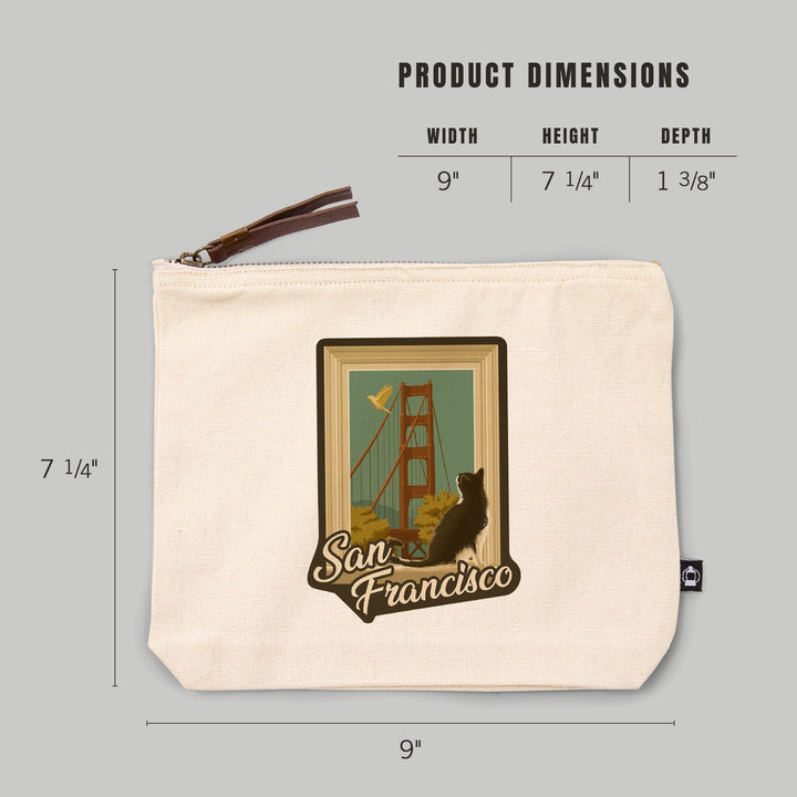 San Francisco, California, Window Sill and Cat,, Organic Cotton Zipper Pouch, Go Bag Go Bag Lantern Press 