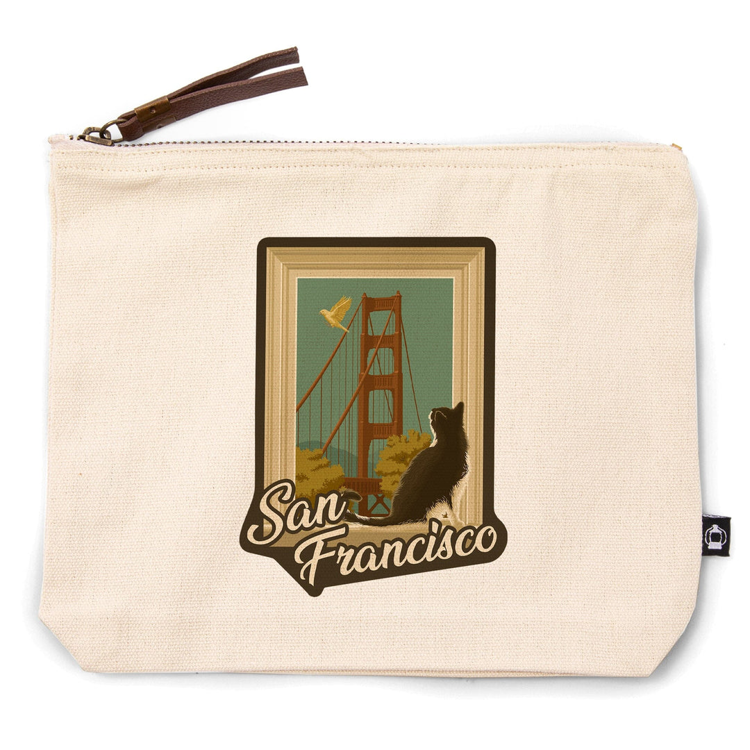 San Francisco, California, Window Sill and Cat,, Organic Cotton Zipper Pouch, Go Bag Go Bag Lantern Press 