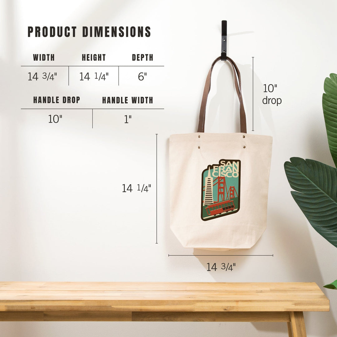 San Francisco, California, Woodblock, Contour, Lantern Press Artwork, Accessory Go Bag Totes Lantern Press 