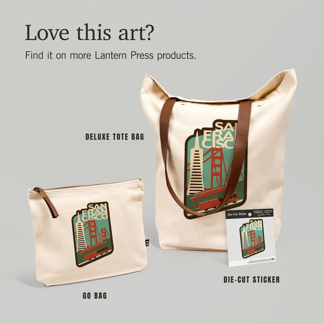 San Francisco, California, Woodblock, Contour, Lantern Press Artwork, Accessory Go Bag Totes Lantern Press 