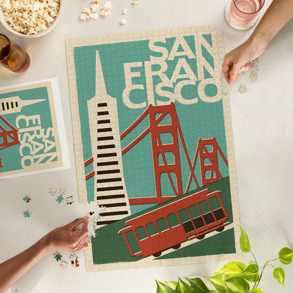 San Francisco, California, Woodblock, Jigsaw Puzzle Puzzle Lantern Press 