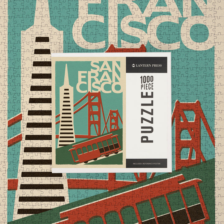 San Francisco, California, Woodblock, Jigsaw Puzzle Puzzle Lantern Press 