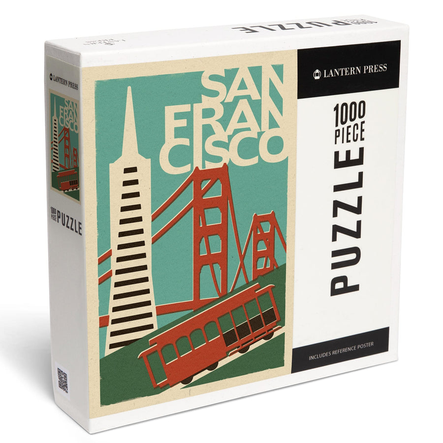 San Francisco, California, Woodblock, Jigsaw Puzzle Puzzle Lantern Press 