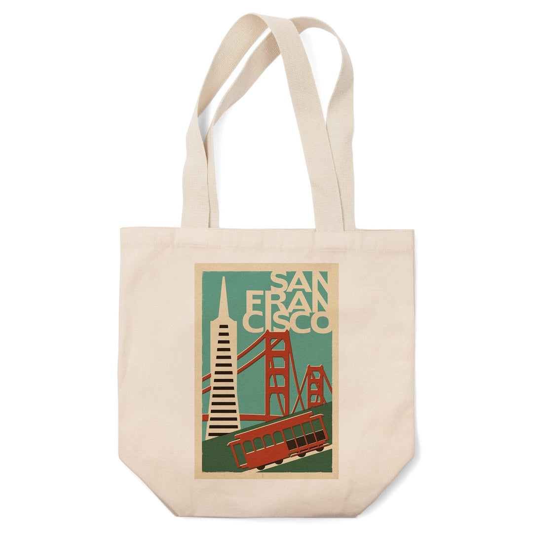 San Francisco, California, Woodblock, Lantern Press Artwork, Tote Bag Totes Lantern Press 