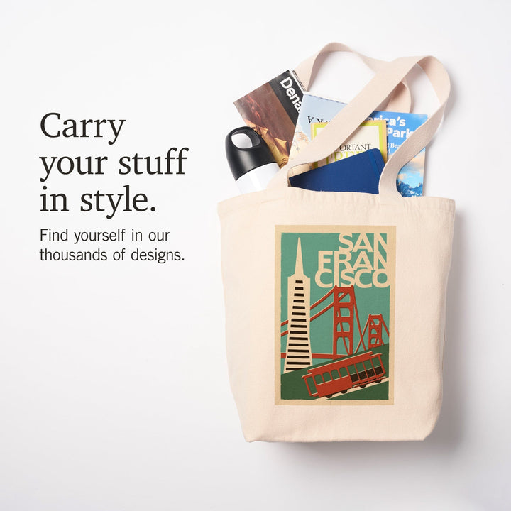 San Francisco, California, Woodblock, Lantern Press Artwork, Tote Bag Totes Lantern Press 