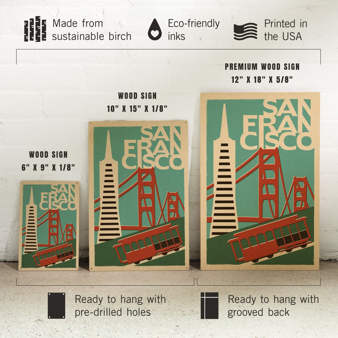 San Francisco, California, Woodblock, Lantern Press Artwork, Wood Signs and Postcards Wood Lantern Press 