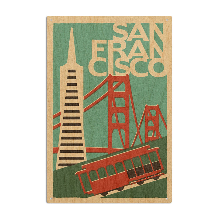 San Francisco, California, Woodblock, Lantern Press Artwork, Wood Signs and Postcards Wood Lantern Press 6x9 Wood Sign 