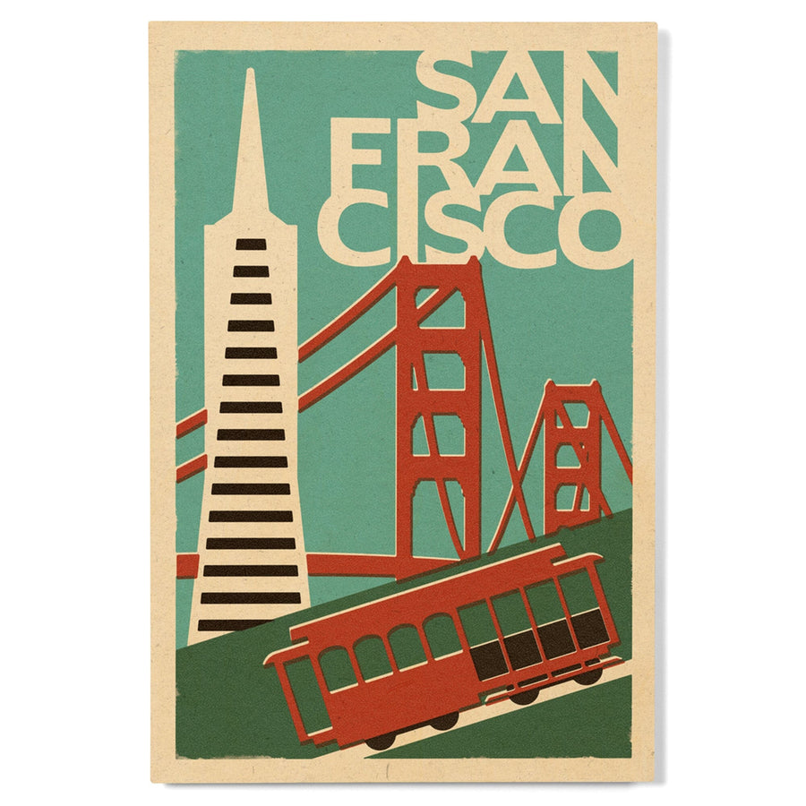 San Francisco, California, Woodblock, Lantern Press Artwork, Wood Signs and Postcards Wood Lantern Press 