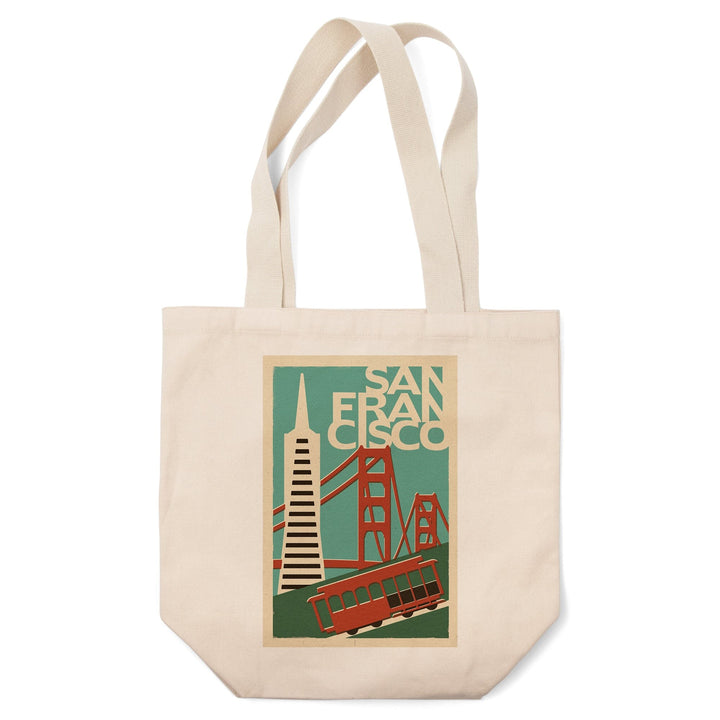 San Francisco, California, Woodblock, Tote Bag Totes Lantern Press 