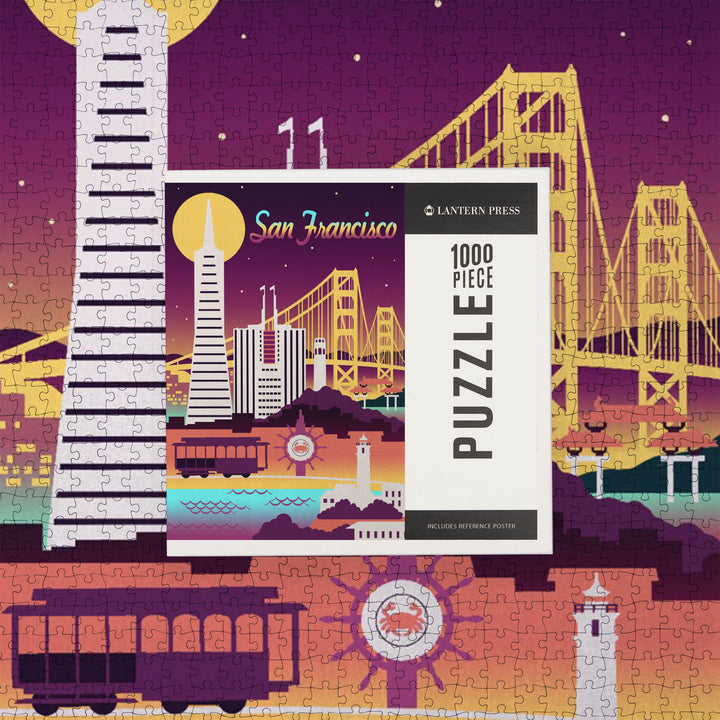 San Francisco, Retro Skyline Chromatic Series, Jigsaw Puzzle Puzzle Lantern Press 