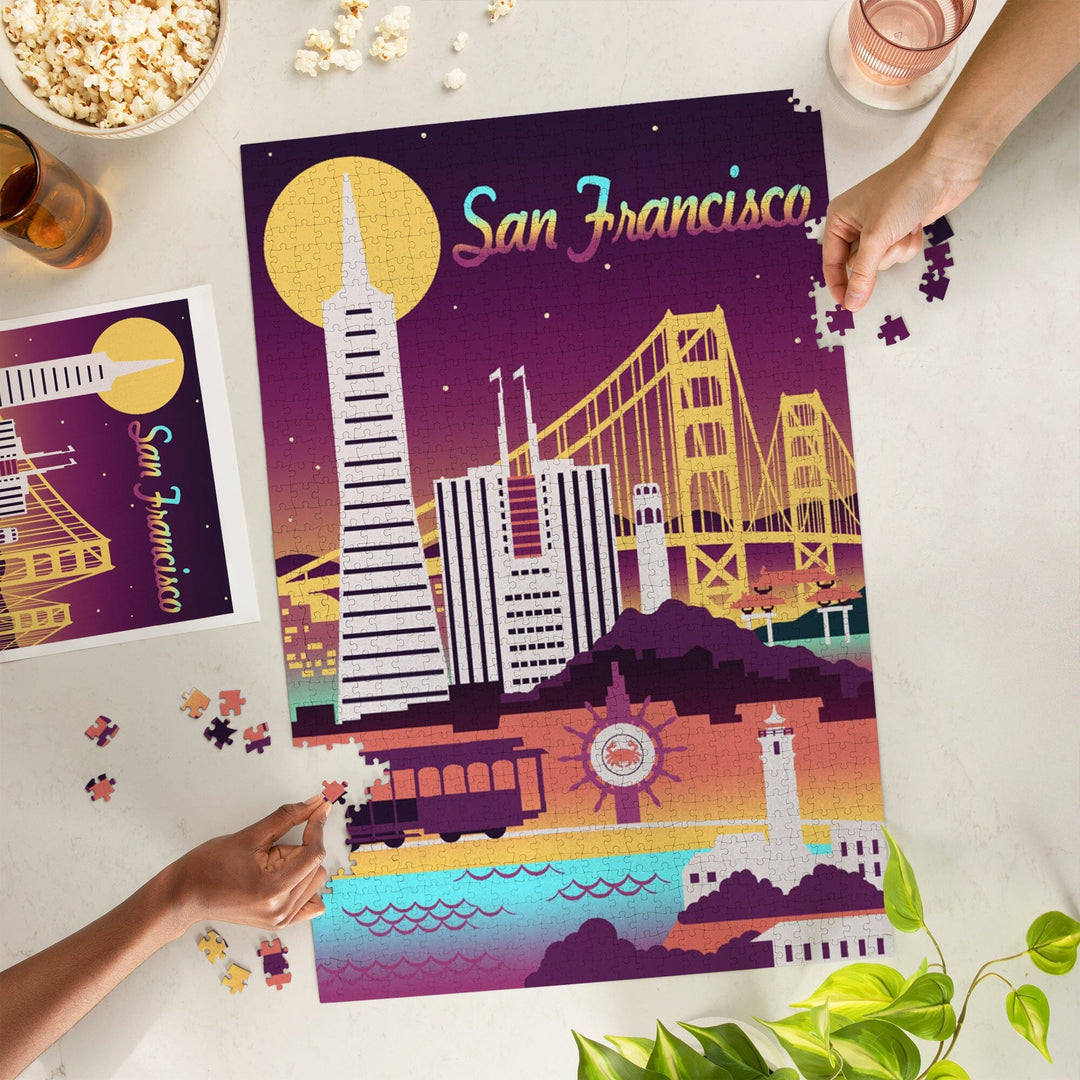 San Francisco, Retro Skyline Chromatic Series, Jigsaw Puzzle Puzzle Lantern Press 