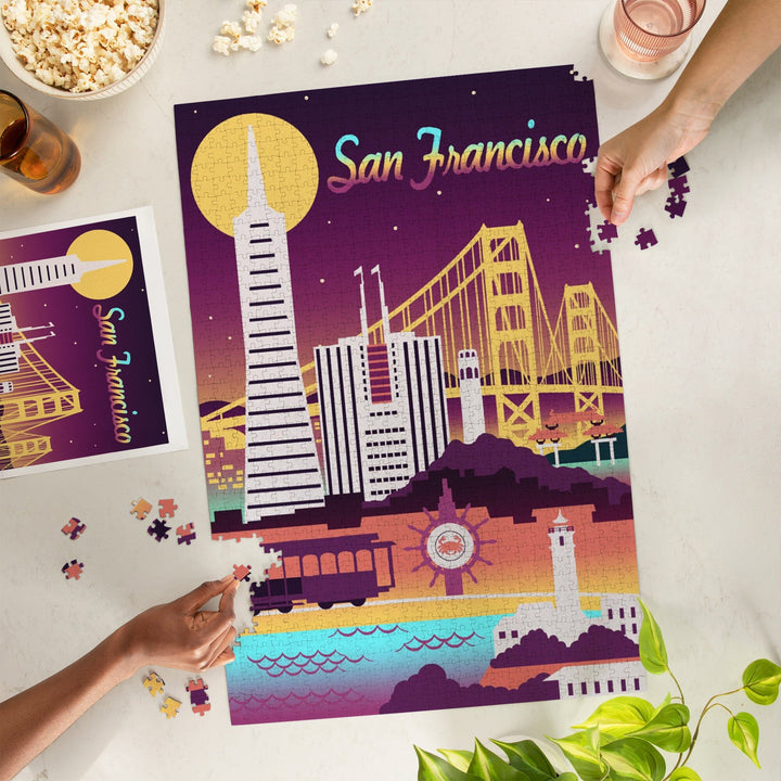 San Francisco, Retro Skyline Chromatic Series, Jigsaw Puzzle Puzzle Lantern Press 