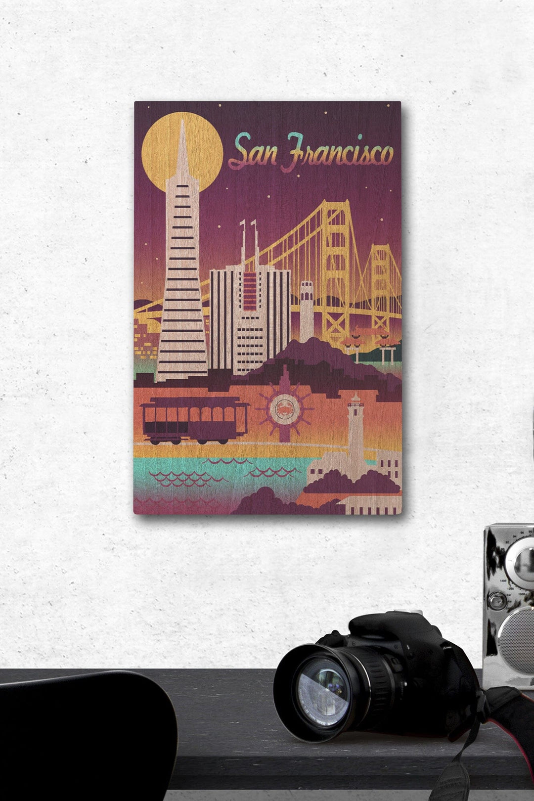 San Francisco, Retro Skyline Chromatic Series, Lantern Press Artwork, Wood Signs and Postcards Wood Lantern Press 12 x 18 Wood Gallery Print 