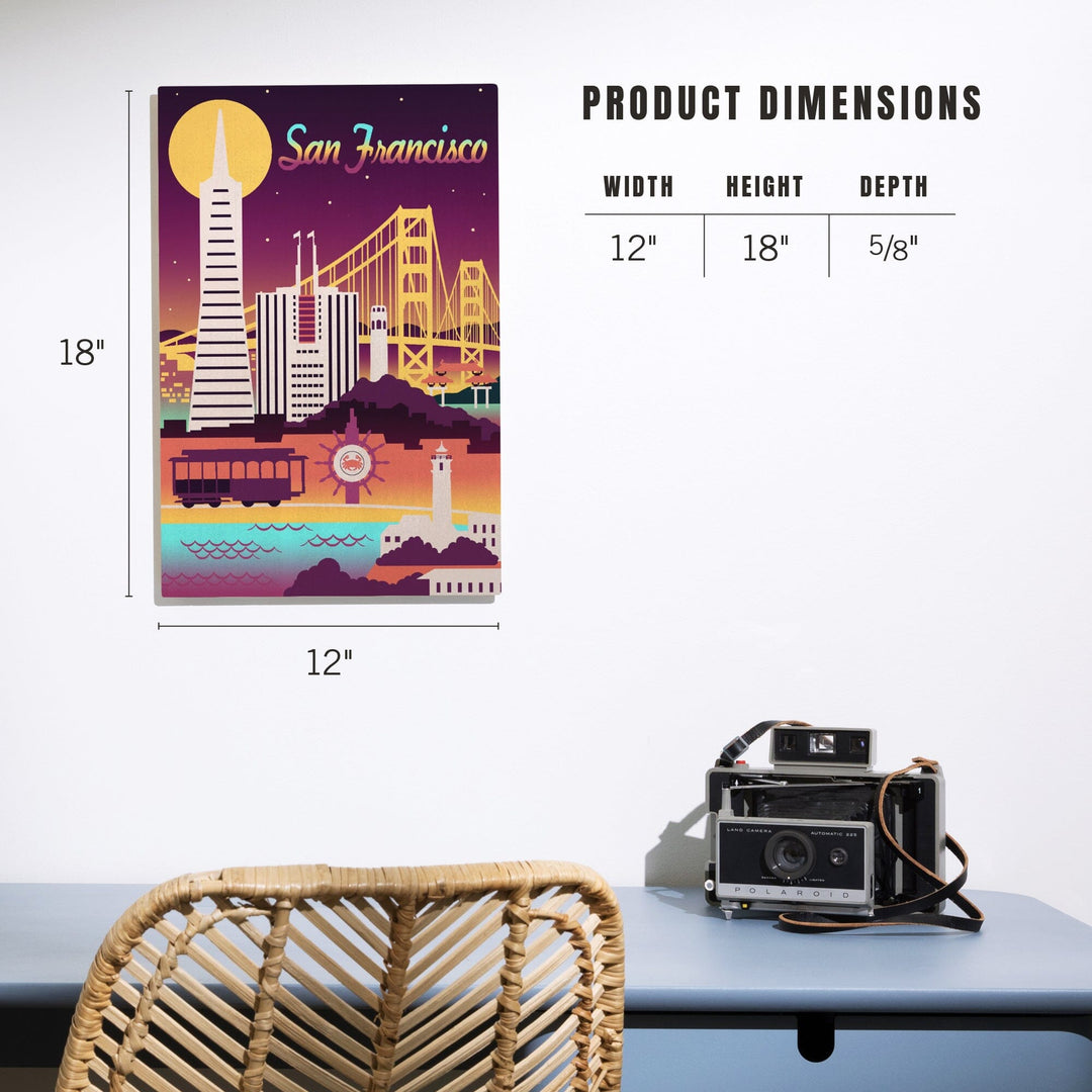 San Francisco, Retro Skyline Chromatic Series, Lantern Press Artwork, Wood Signs and Postcards Wood Lantern Press 