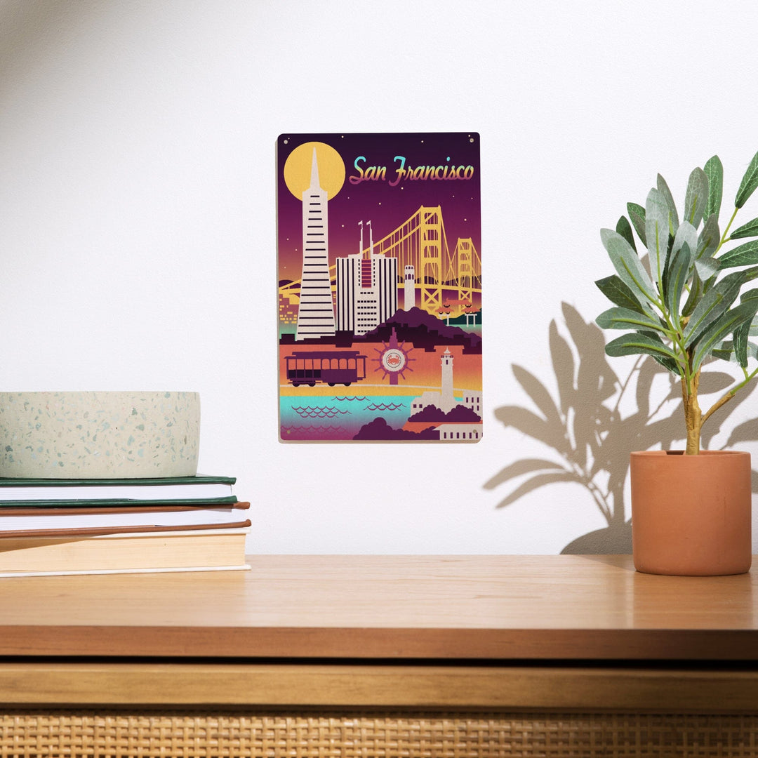 San Francisco, Retro Skyline Chromatic Series, Lantern Press Artwork, Wood Signs and Postcards Wood Lantern Press 