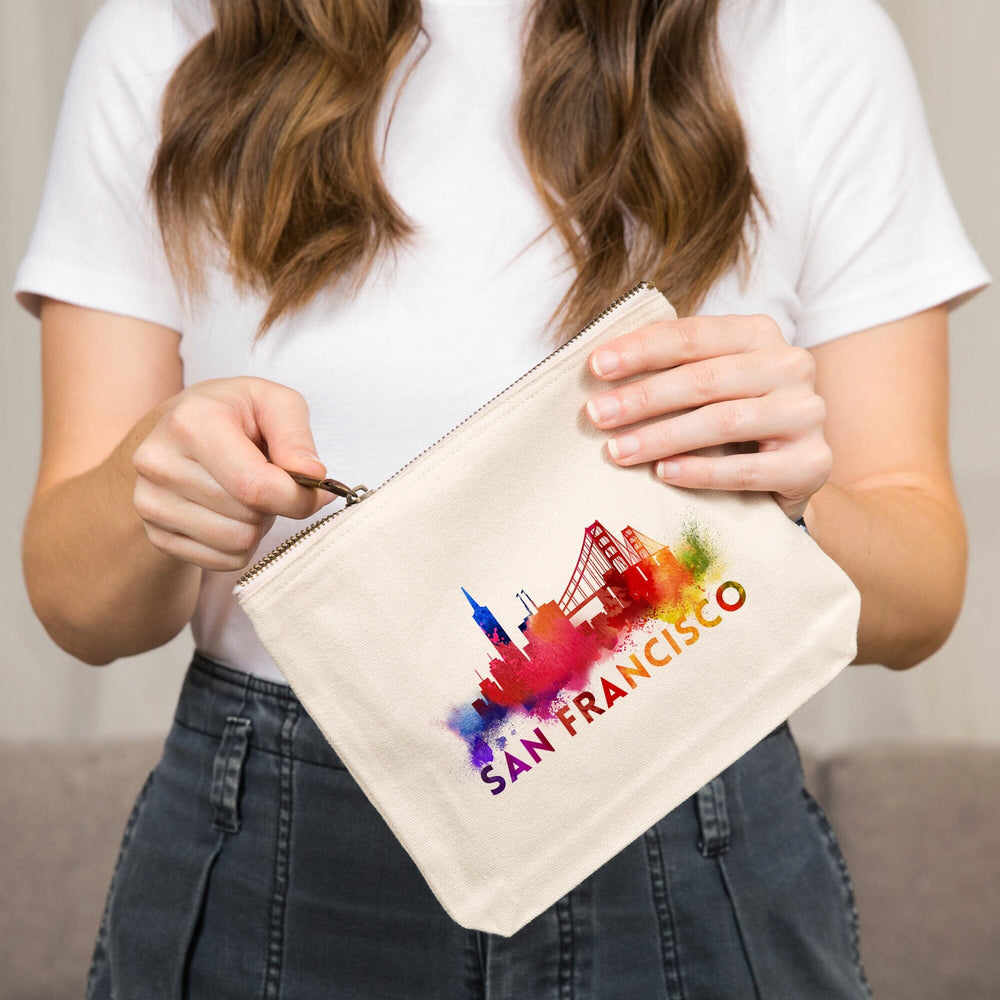 San Francisco, Skyline Abstract, Watercolor,, Organic Cotton Zipper Pouch, Go Bag Go Bag Lantern Press 