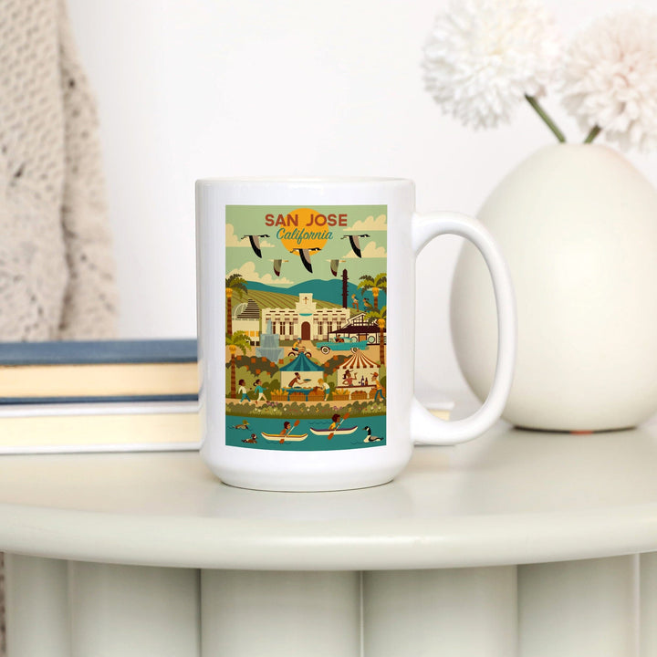 San Jose, California, Geometric City Series, Lantern Press Artwork, Ceramic Mug Mugs Lantern Press 