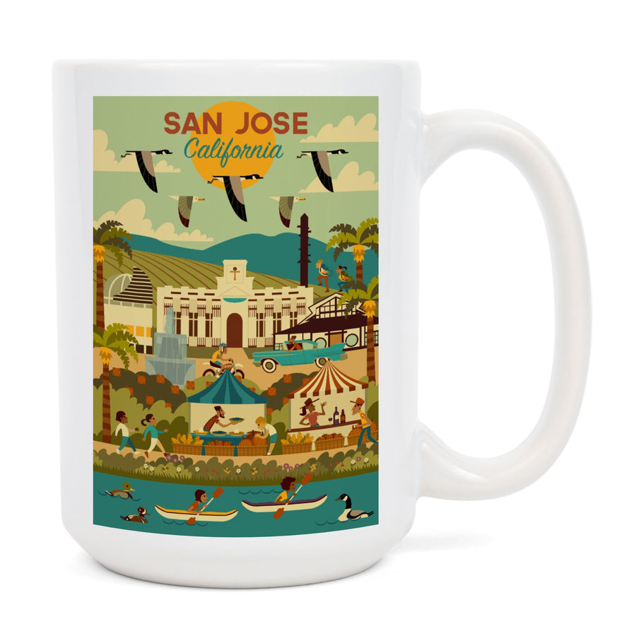San Jose, California, Geometric City Series, Lantern Press Artwork, Ceramic Mug Mugs Lantern Press 