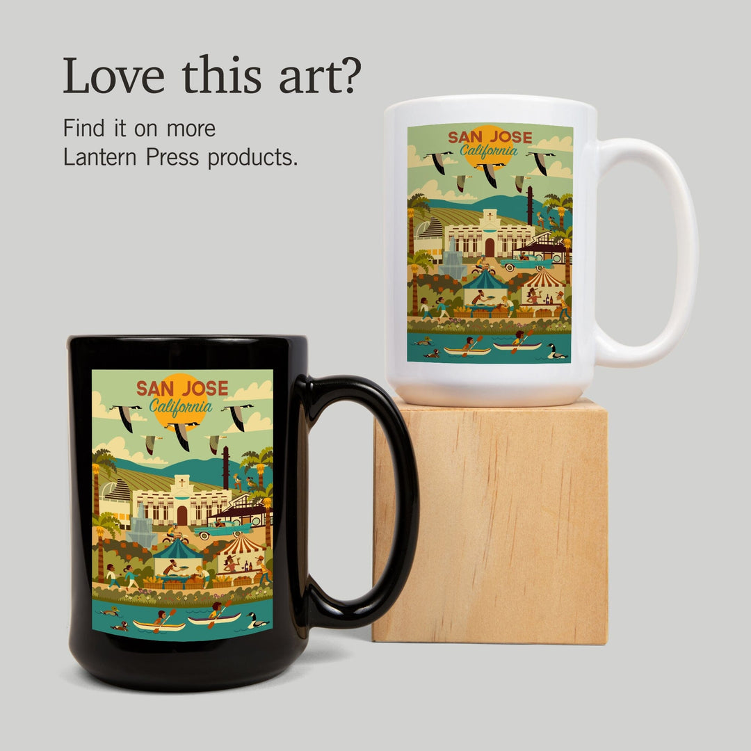 San Jose, California, Geometric City Series, Lantern Press Artwork, Ceramic Mug Mugs Lantern Press 