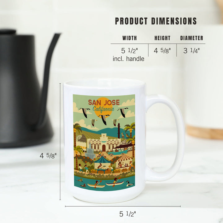 San Jose, California, Geometric City Series, Lantern Press Artwork, Ceramic Mug Mugs Lantern Press 