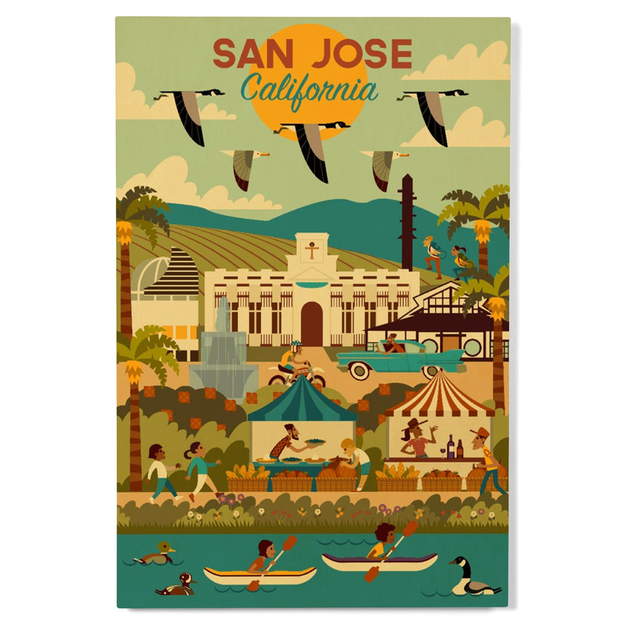 San Jose, California, Geometric City Series, Lantern Press Artwork, Wood Signs and Postcards Wood Lantern Press 