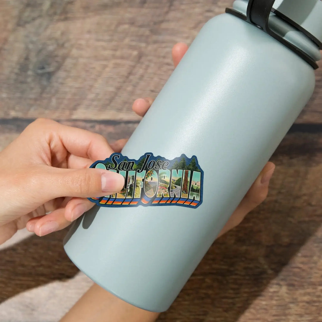 San Jose, California, Greetings, Contour, Vintage Artwork, Vinyl Sticker Sticker Lantern Press 
