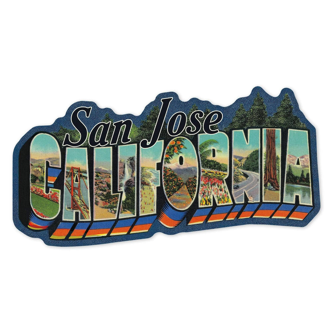 San Jose, California, Greetings, Contour, Vintage Artwork, Vinyl Sticker Sticker Lantern Press 