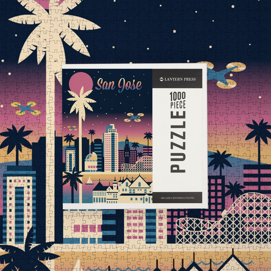 San Jose, California, Retro Skyline Chromatic Series, Jigsaw Puzzle Puzzle Lantern Press 