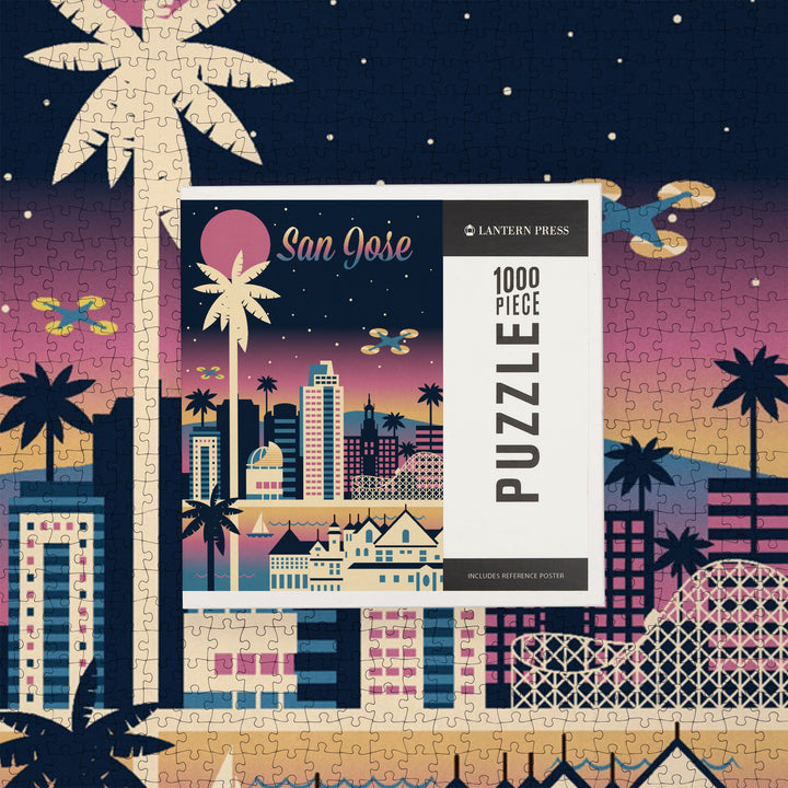 San Jose, California, Retro Skyline Chromatic Series, Jigsaw Puzzle Puzzle Lantern Press 